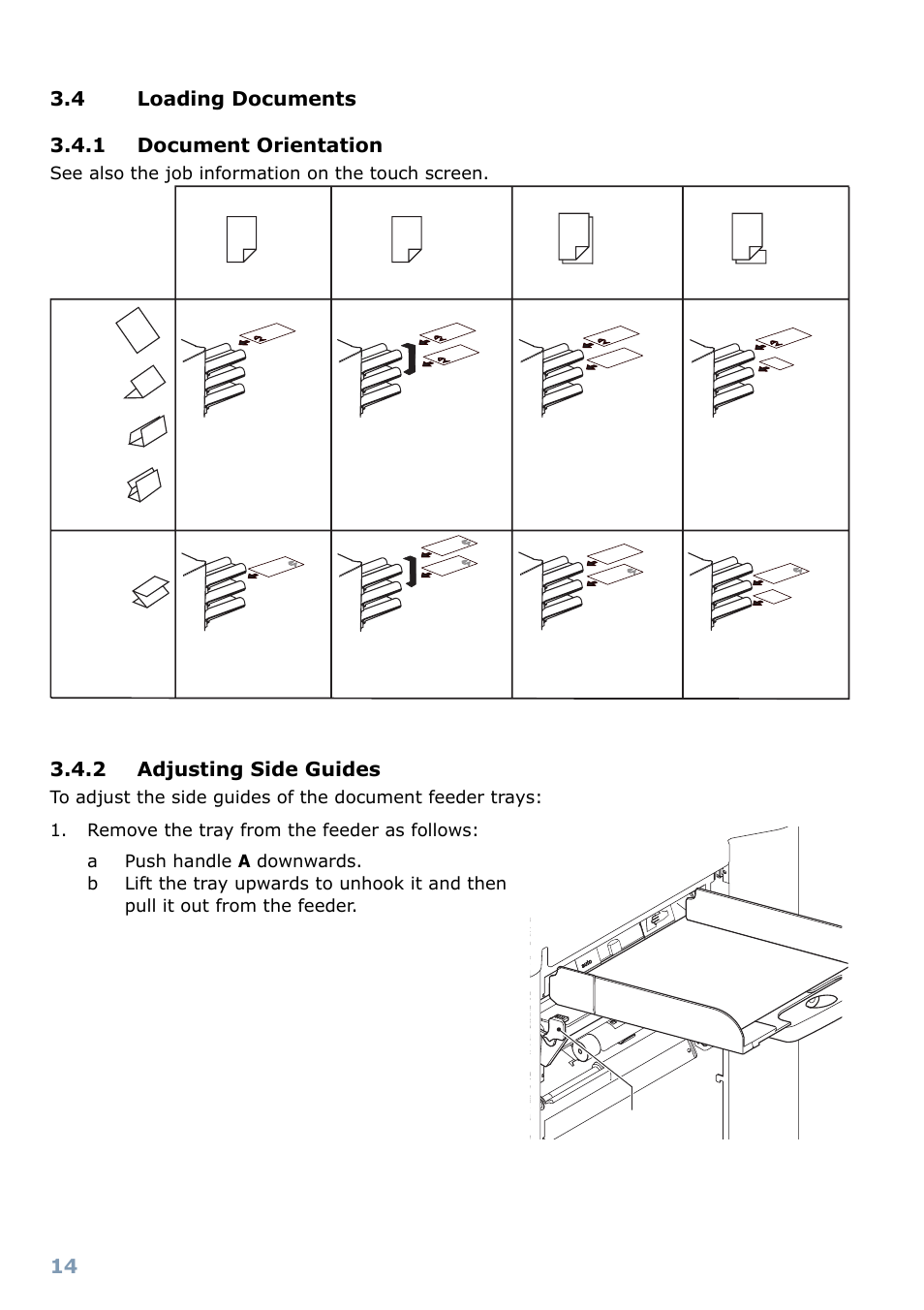 4 loading documents, 1 document orientation, 2 adjusting side guides | Filling the sealing liquid reservoir | Formax 6304 Series User Manual | Page 16 / 64
