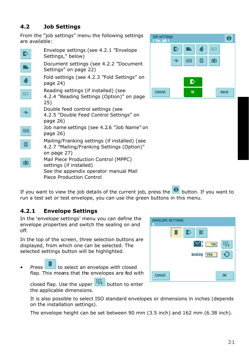2 job settings, 1 envelope settings, Copy a job | Englis h | Formax 6304 Series User Manual | Page 23 / 64
