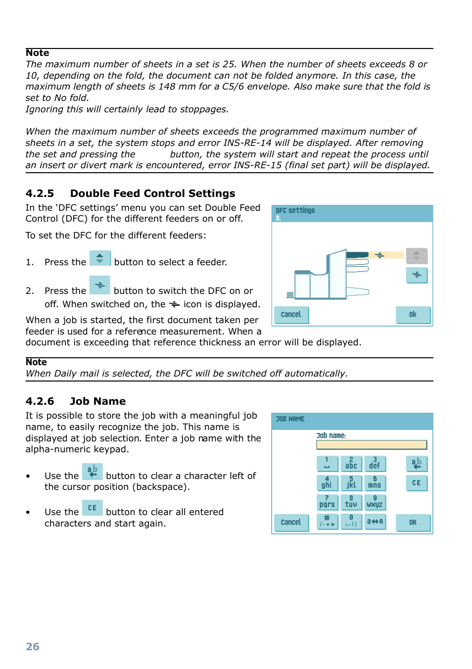 5 double feed control settings, 6 job name | Formax 6304 Series User Manual | Page 28 / 64