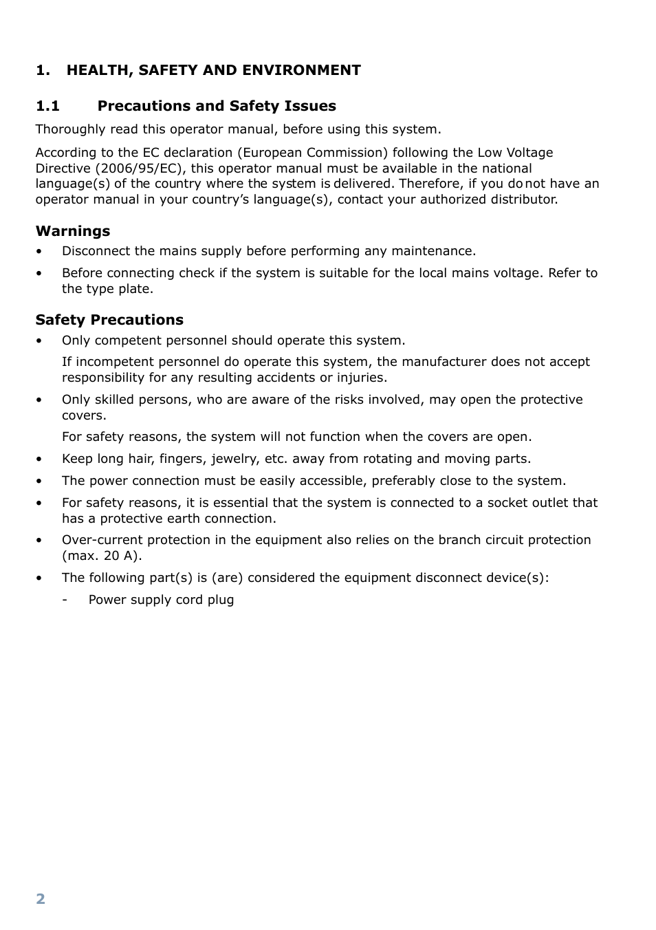 Health, safety and environment, 1 precautions and safety issues, Health, safety and environment 1.1 | Precautions and safety issues | Formax 6304 Series User Manual | Page 4 / 64