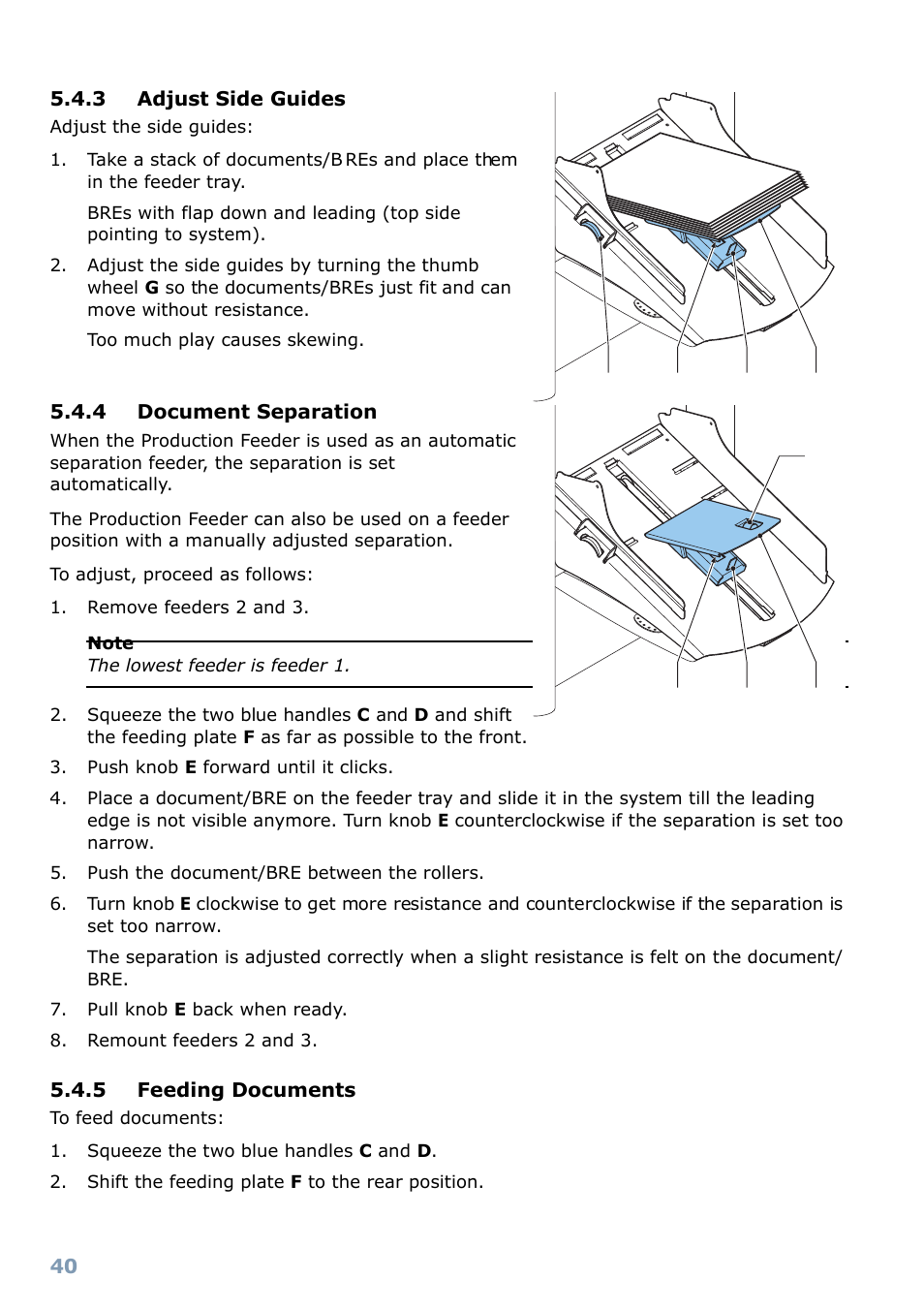 3 adjust side guides, 4 document separation, 5 feeding documents | Formax 6304 Series User Manual | Page 42 / 64