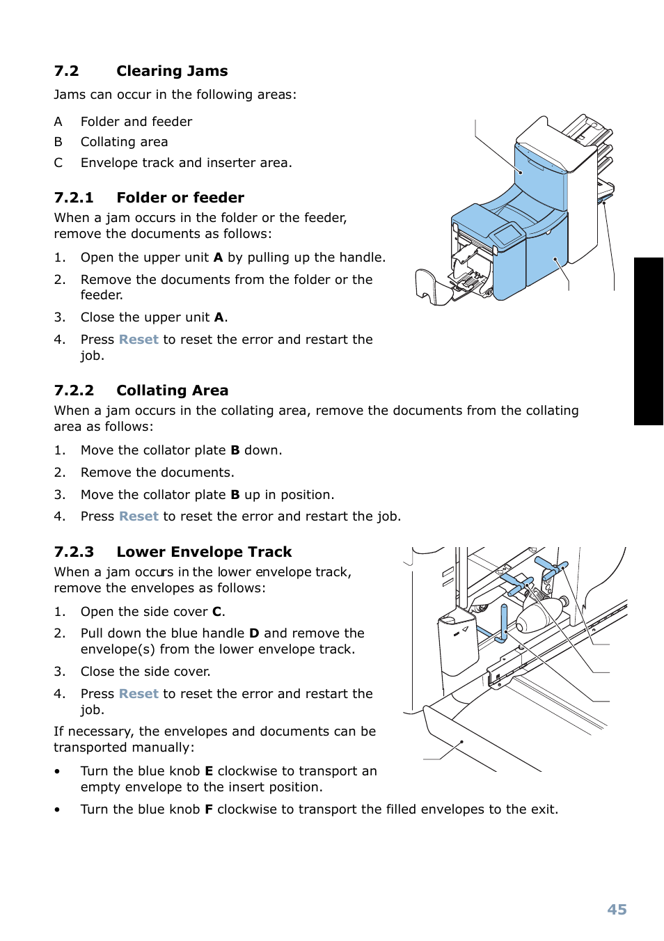 1 folder or feeder, 2 collating area, 3 lower envelope track | Specifications, Englis h | Formax 6304 Series User Manual | Page 47 / 64