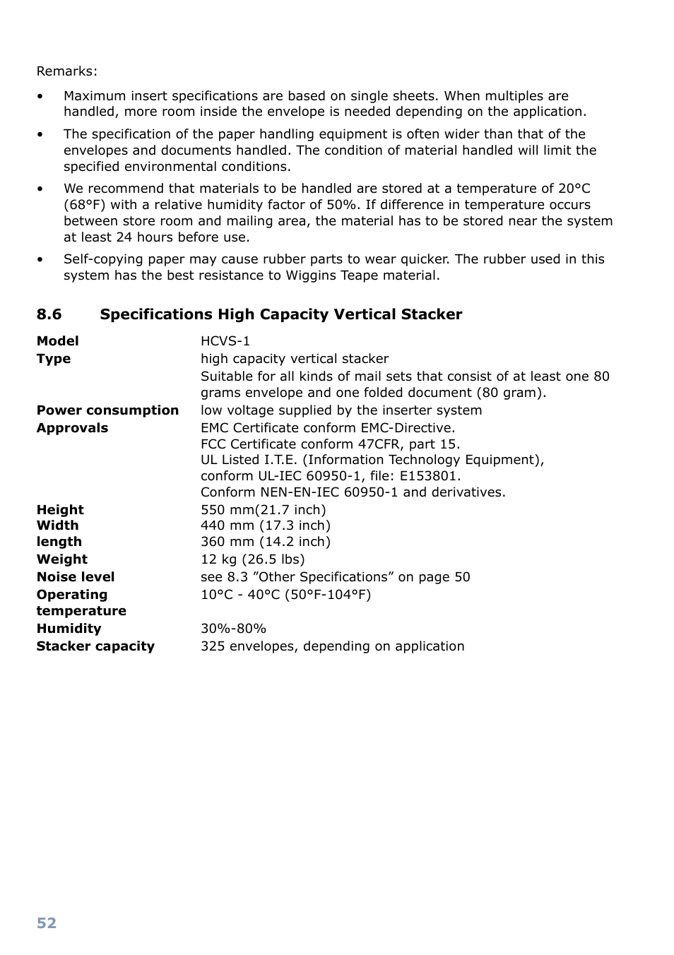 6 specifications high capacity vertical stacker, Terminology | Formax 6304 Series User Manual | Page 54 / 64
