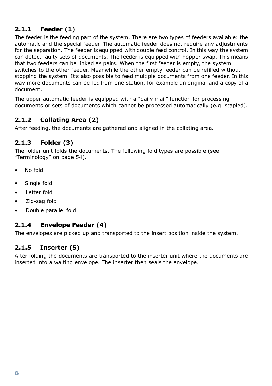 1 feeder (1), 2 collating area (2), 3 folder (3) | 4 envelope feeder (4), 5 inserter (5) | Formax 6304 Series User Manual | Page 8 / 64