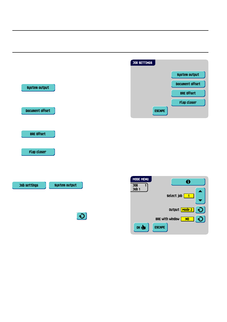 Job settings (supervisor), Mode menu, Ee ”job settings | Formax 6402 Series User Manual | Page 18 / 75