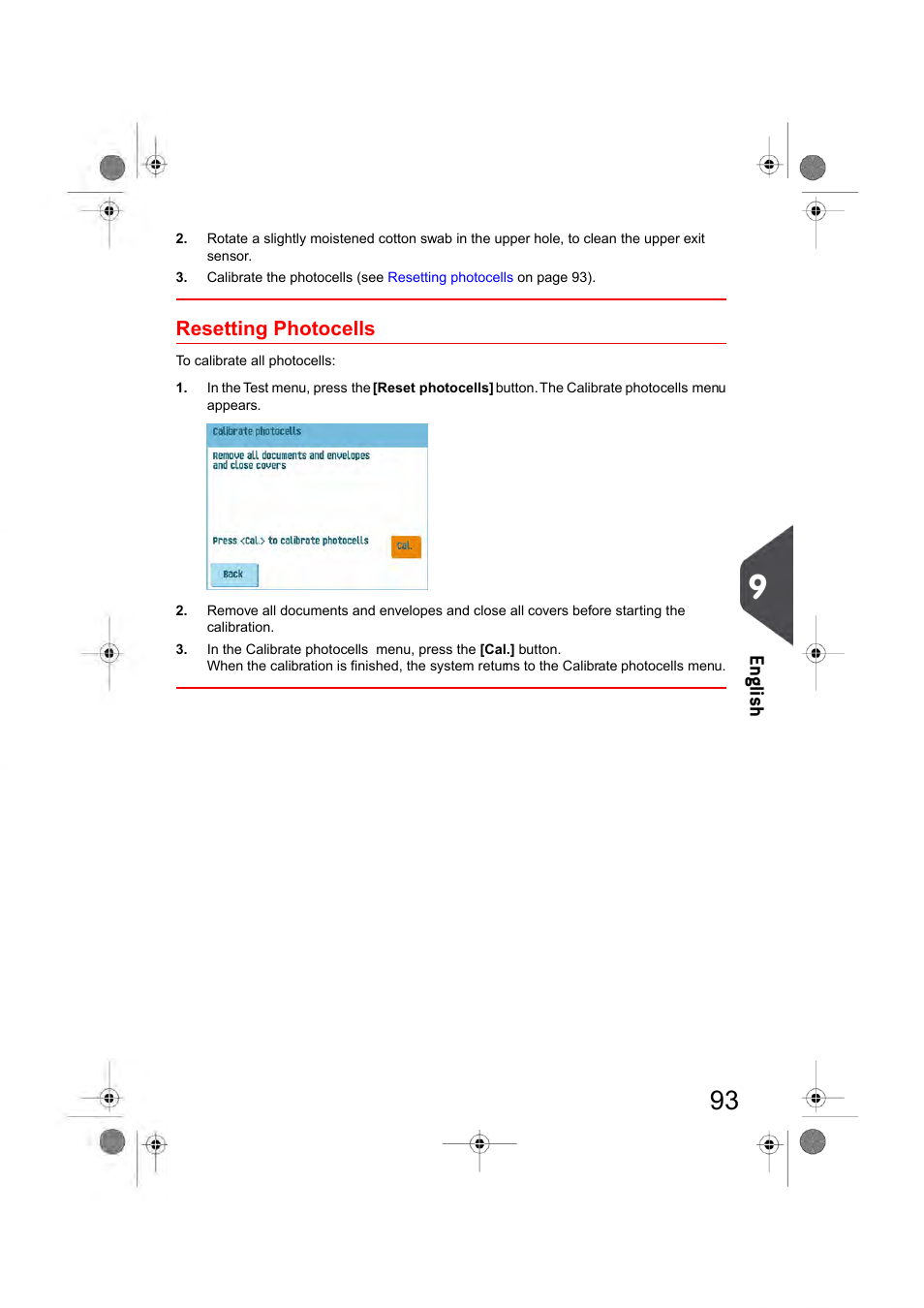 Resetting photocells, All photocells (see, Ate the photocells (see | En glish | Formax 6404 Series User Manual | Page 100 / 122