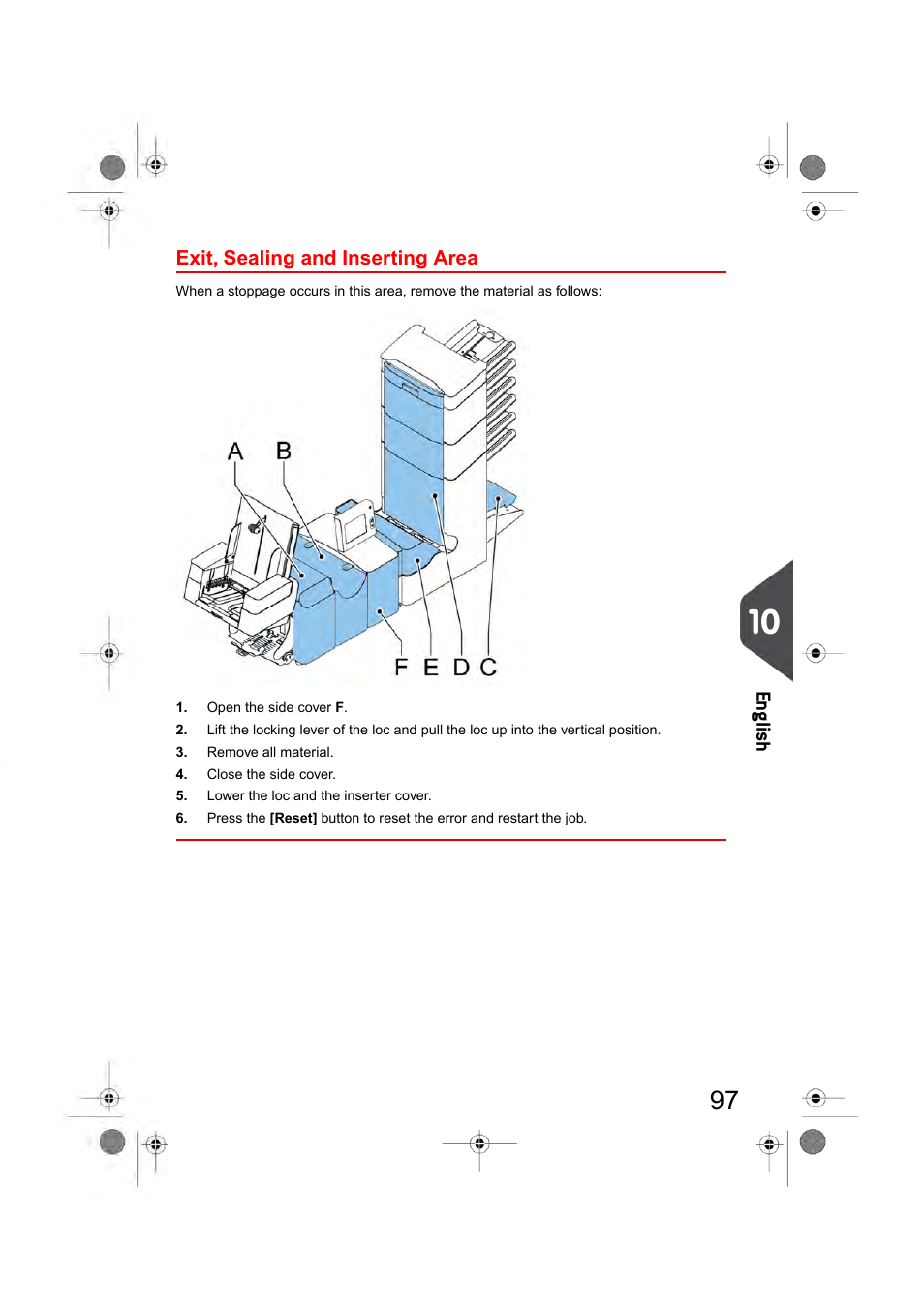 Exit, sealing and inserting area, En glish | Formax 6404 Series User Manual | Page 104 / 122