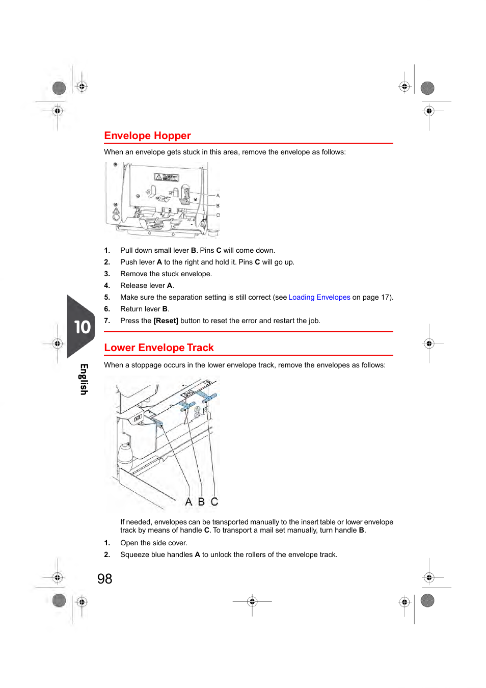 Envelope hopper, Lower envelope track, En glish | Formax 6404 Series User Manual | Page 105 / 122