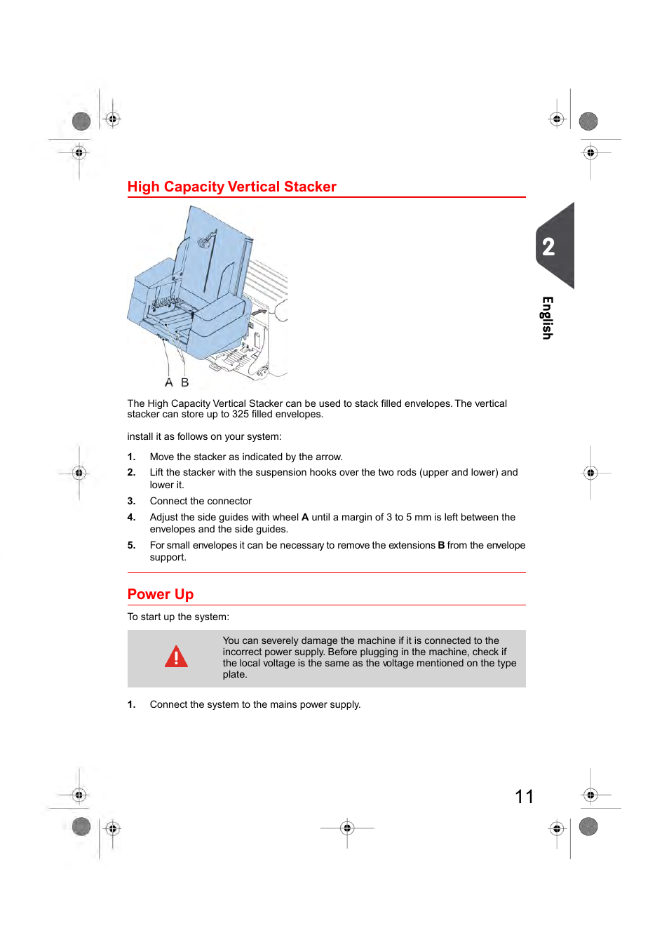 High capacity vertical stacker, Power up, En glish | Formax 6404 Series User Manual | Page 18 / 122