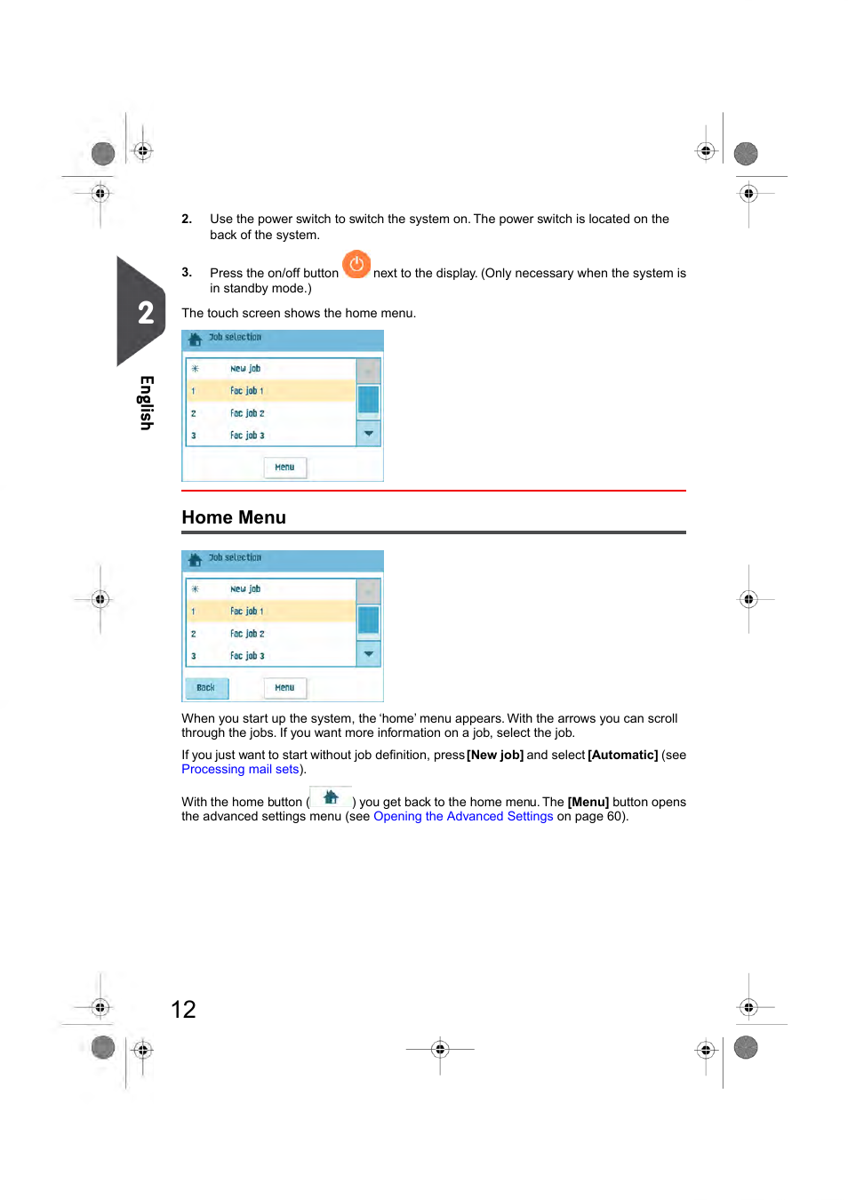 Home menu, En glish | Formax 6404 Series User Manual | Page 19 / 122