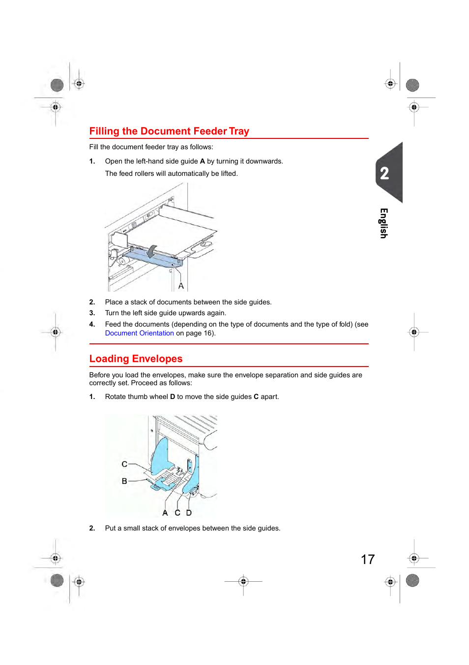 Filling the document feeder tray, Loading envelopes, En glish | Formax 6404 Series User Manual | Page 24 / 122