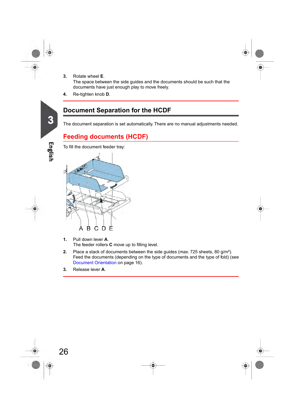 Document separation for the hcdf, Feeding documents (hcdf), En glish | Formax 6404 Series User Manual | Page 33 / 122