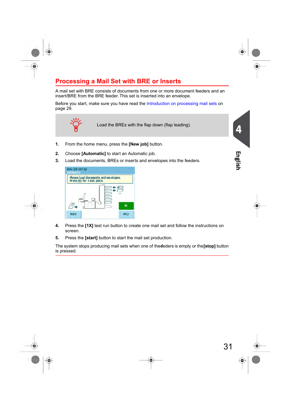 Processing a mail set with bre or inserts, En glish | Formax 6404 Series User Manual | Page 38 / 122