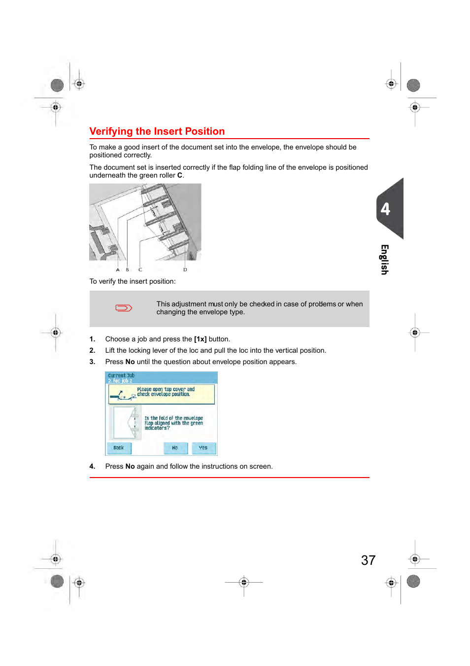 Verifying the insert position, En glish | Formax 6404 Series User Manual | Page 44 / 122