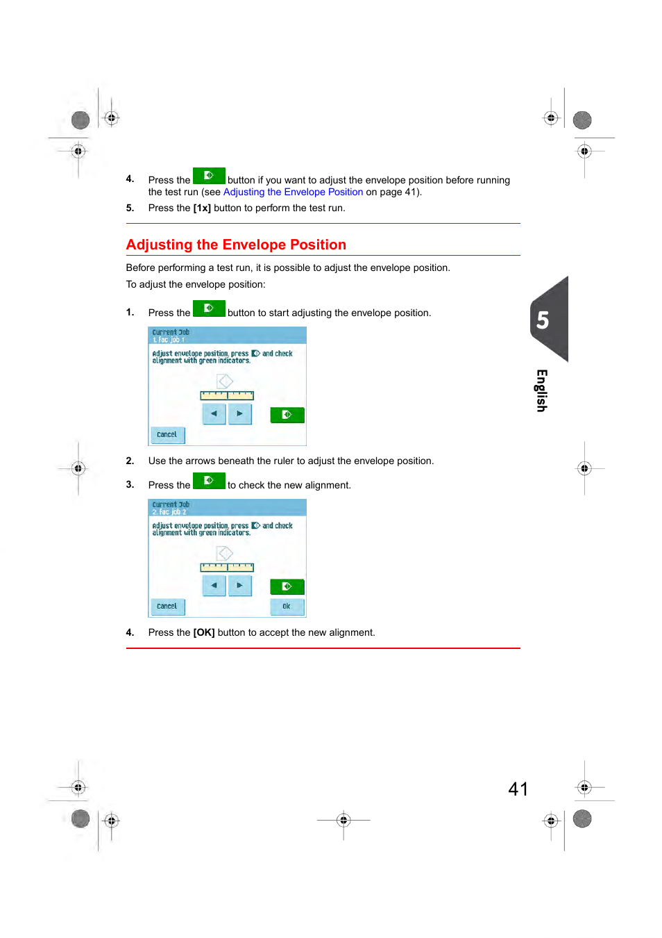 Adjusting the envelope position, En glish | Formax 6404 Series User Manual | Page 48 / 122