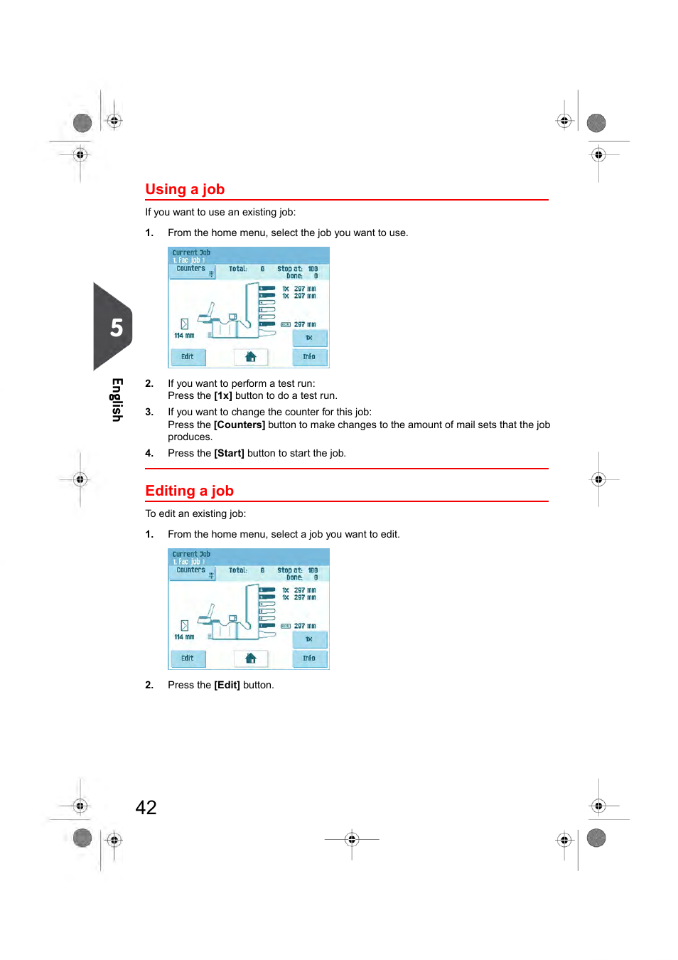 Using a job, Editing a job, En glish | Formax 6404 Series User Manual | Page 49 / 122