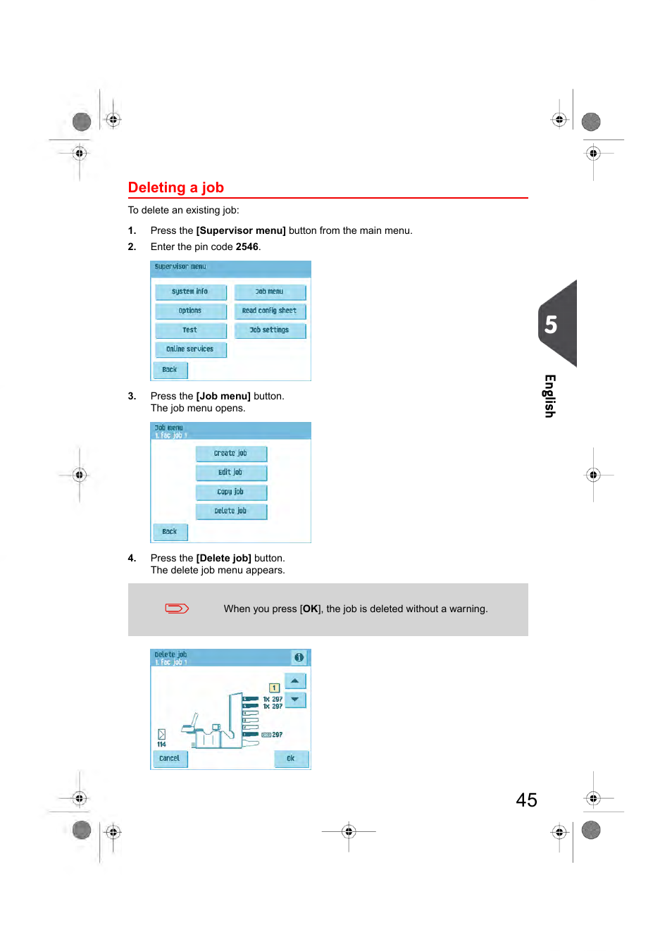 Deleting a job, En glish | Formax 6404 Series User Manual | Page 52 / 122