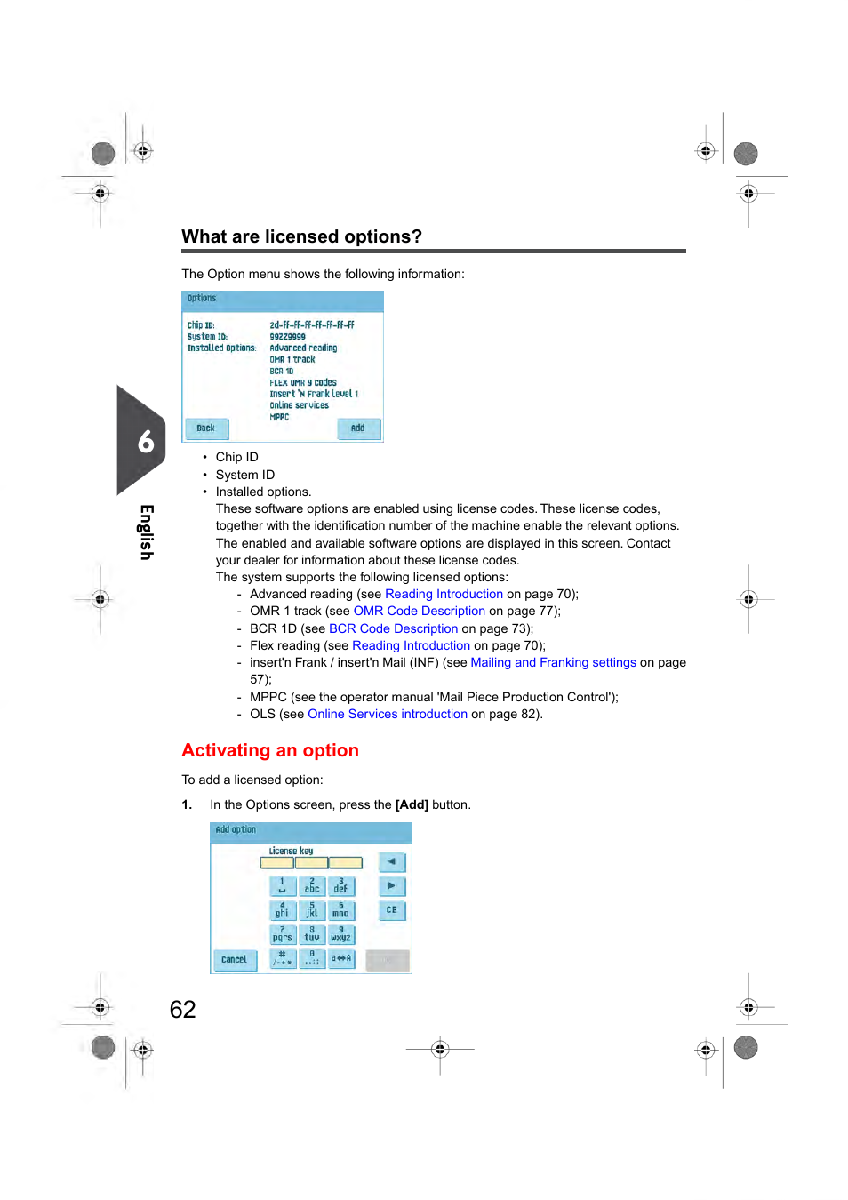 What are licensed options, Activating an option, En glish | Formax 6404 Series User Manual | Page 69 / 122