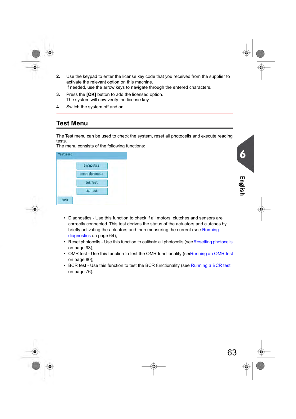 Test menu, Est (see, En glish | Formax 6404 Series User Manual | Page 70 / 122