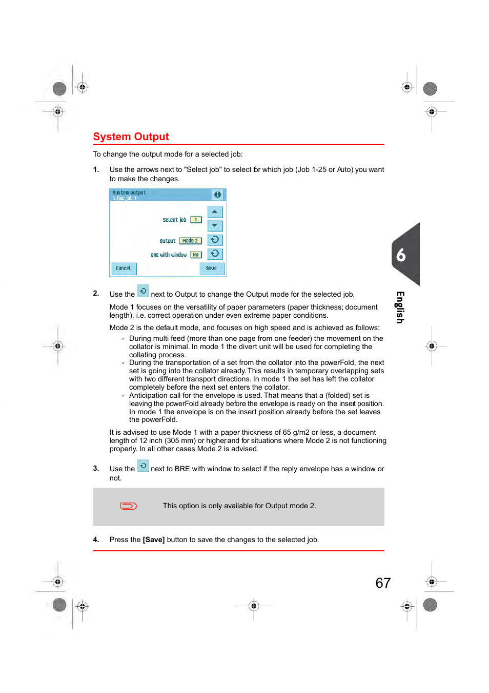 System output, Changing the system output, En glish | Formax 6404 Series User Manual | Page 74 / 122