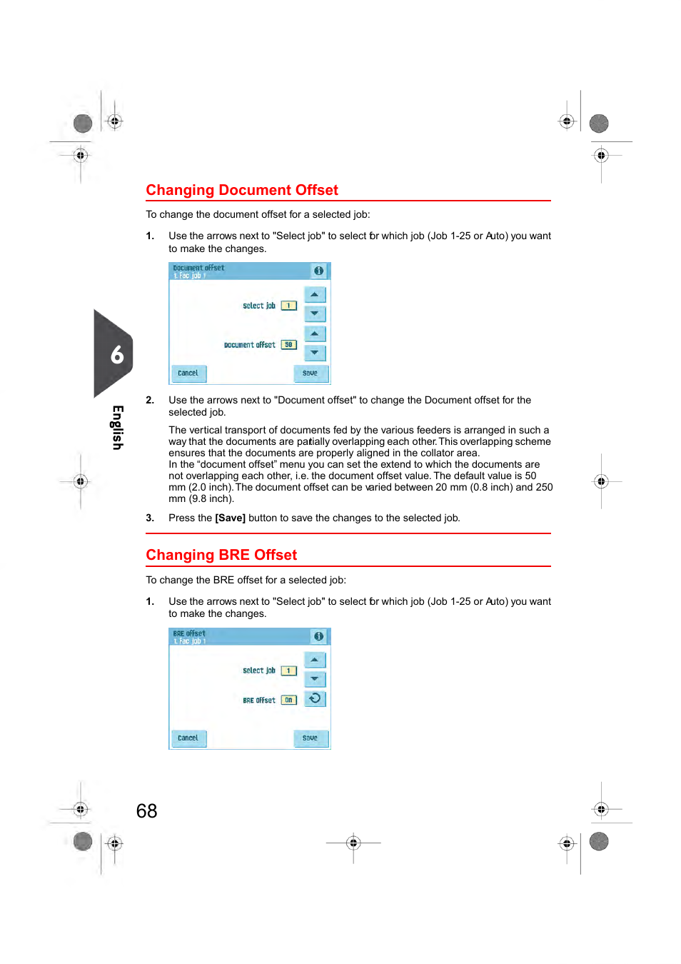 Changing document offset, Changing bre offset, Defined jobs (see | Changing the document offset, Changing the bre offset, En glish | Formax 6404 Series User Manual | Page 75 / 122