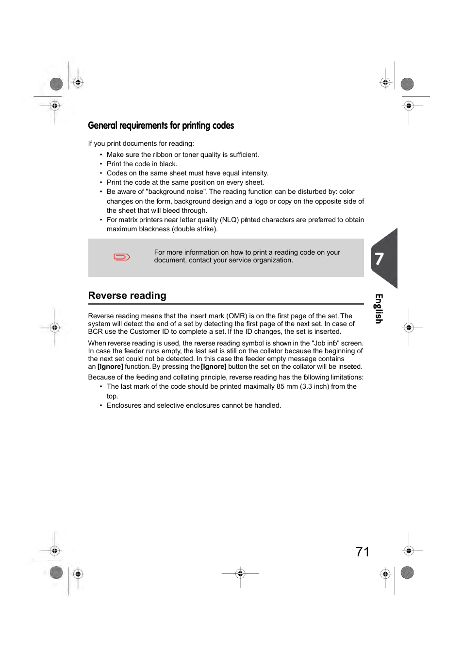 Reverse reading, En glish, General requirements for printing codes | Formax 6404 Series User Manual | Page 78 / 122