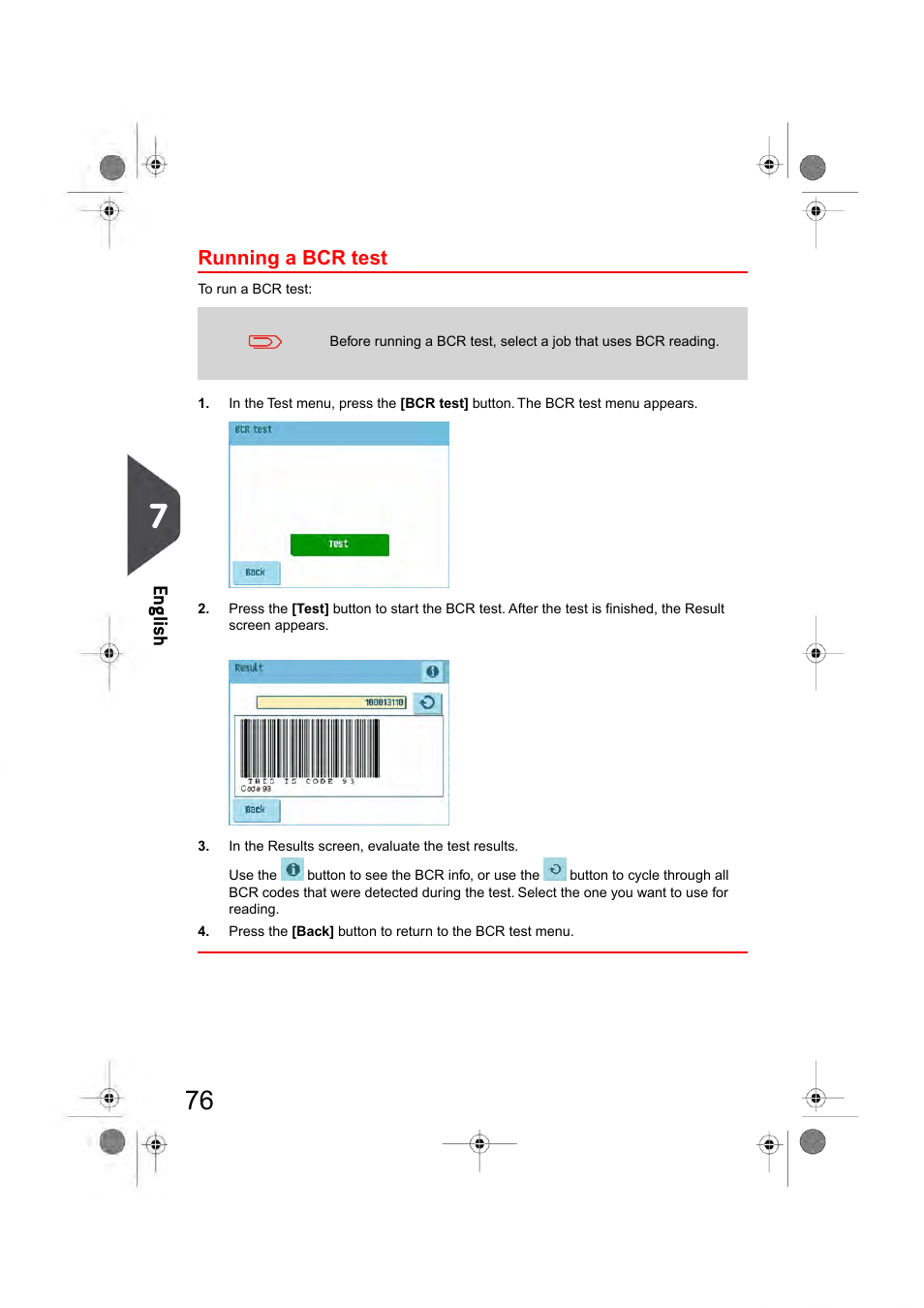Running a bcr test, En glish | Formax 6404 Series User Manual | Page 83 / 122