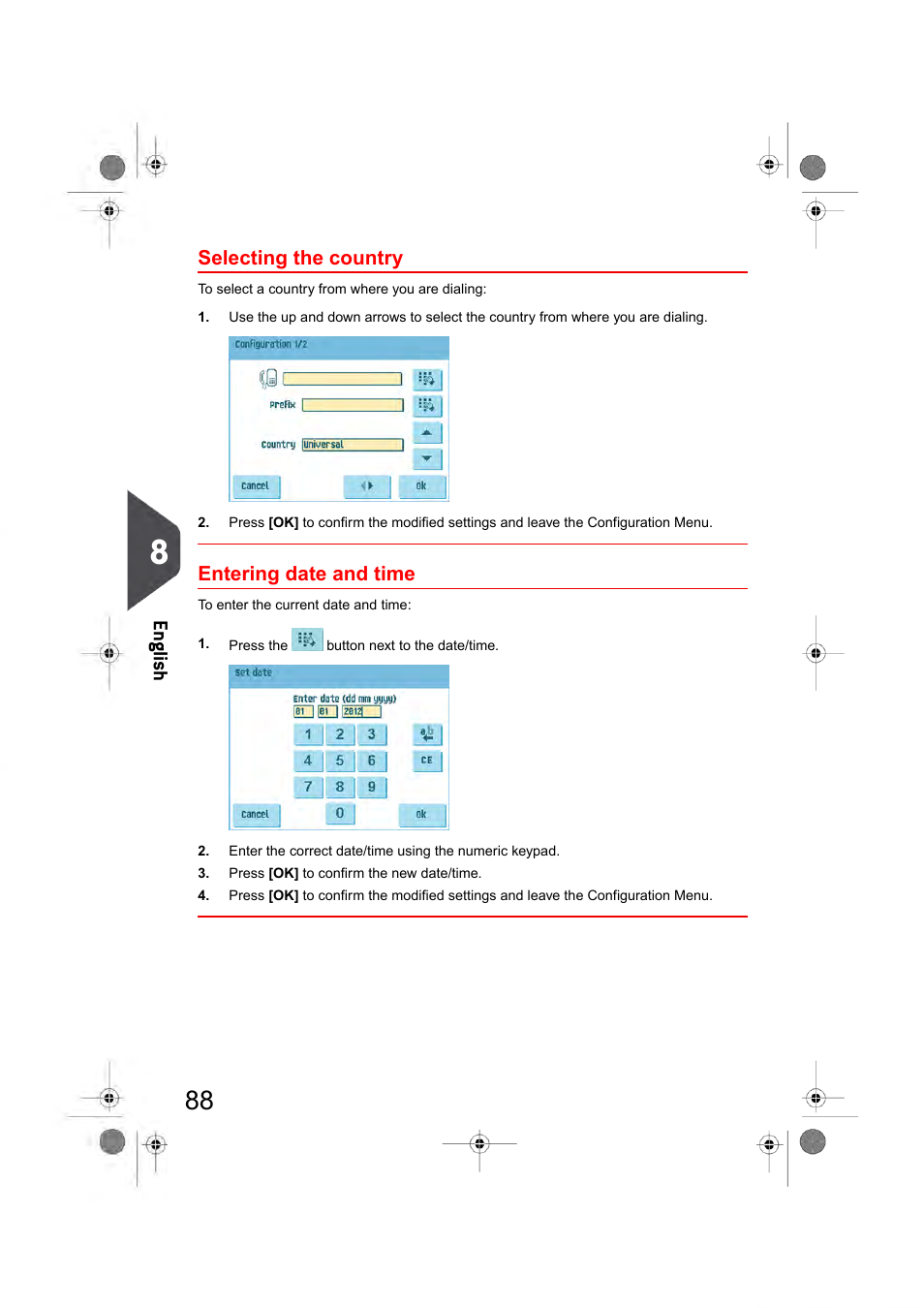 Selecting the country, Entering date and time, En glish | Formax 6404 Series User Manual | Page 95 / 122