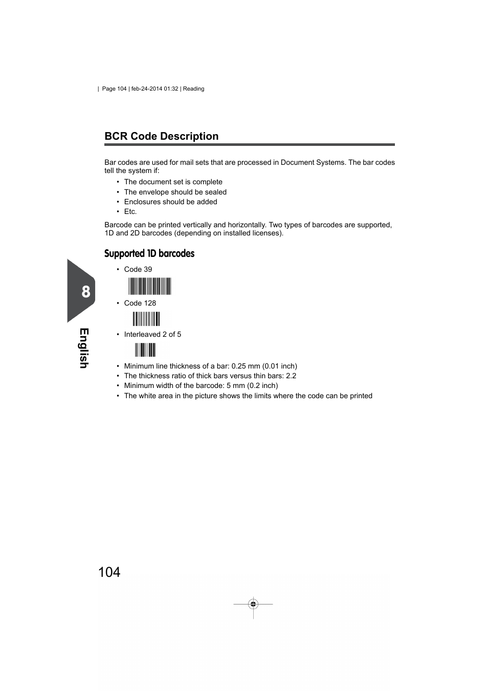 Bcr code description, English | Formax 6606 Series User Manual | Page 108 / 159