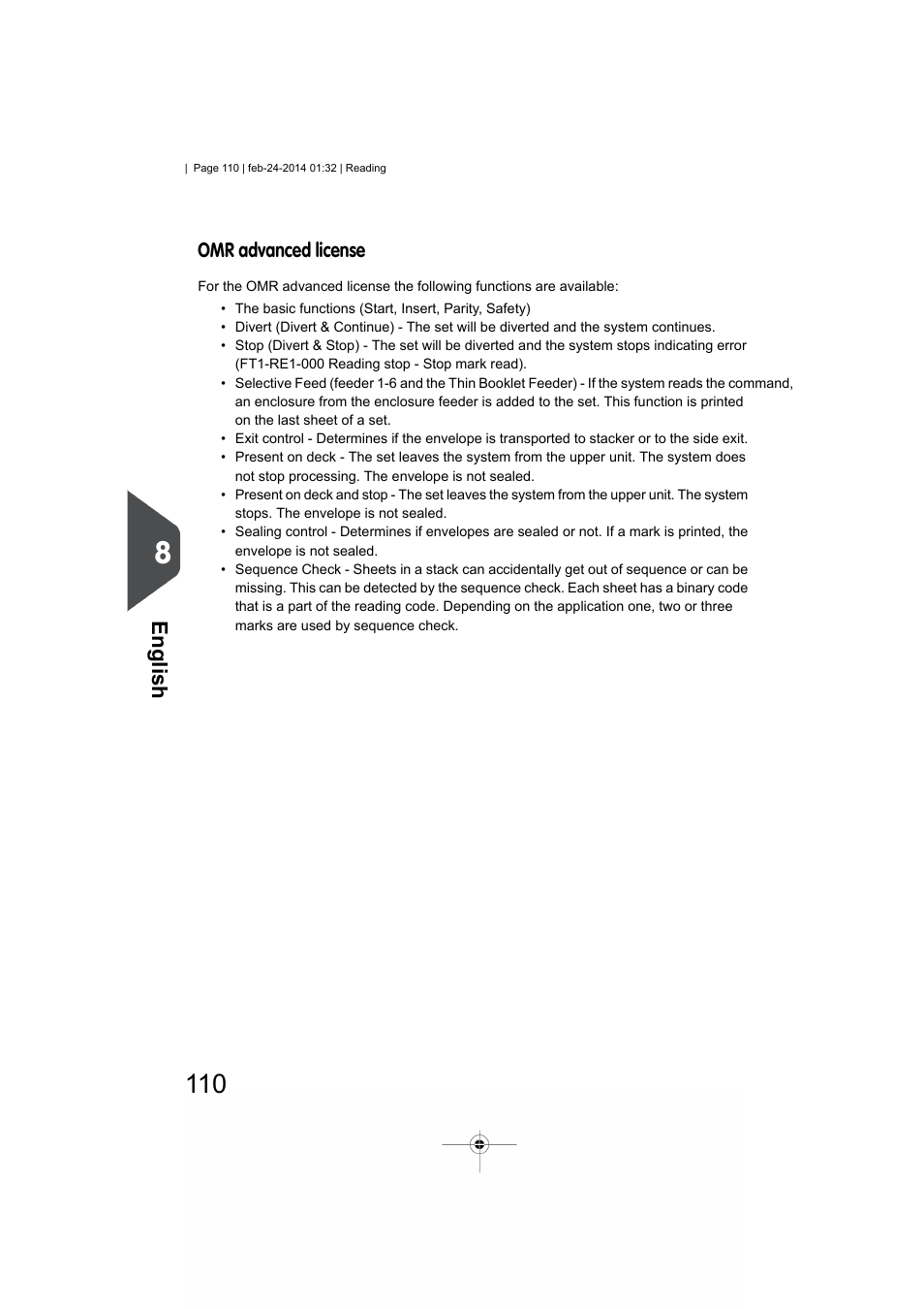 English, Omr advanced license | Formax 6606 Series User Manual | Page 114 / 159