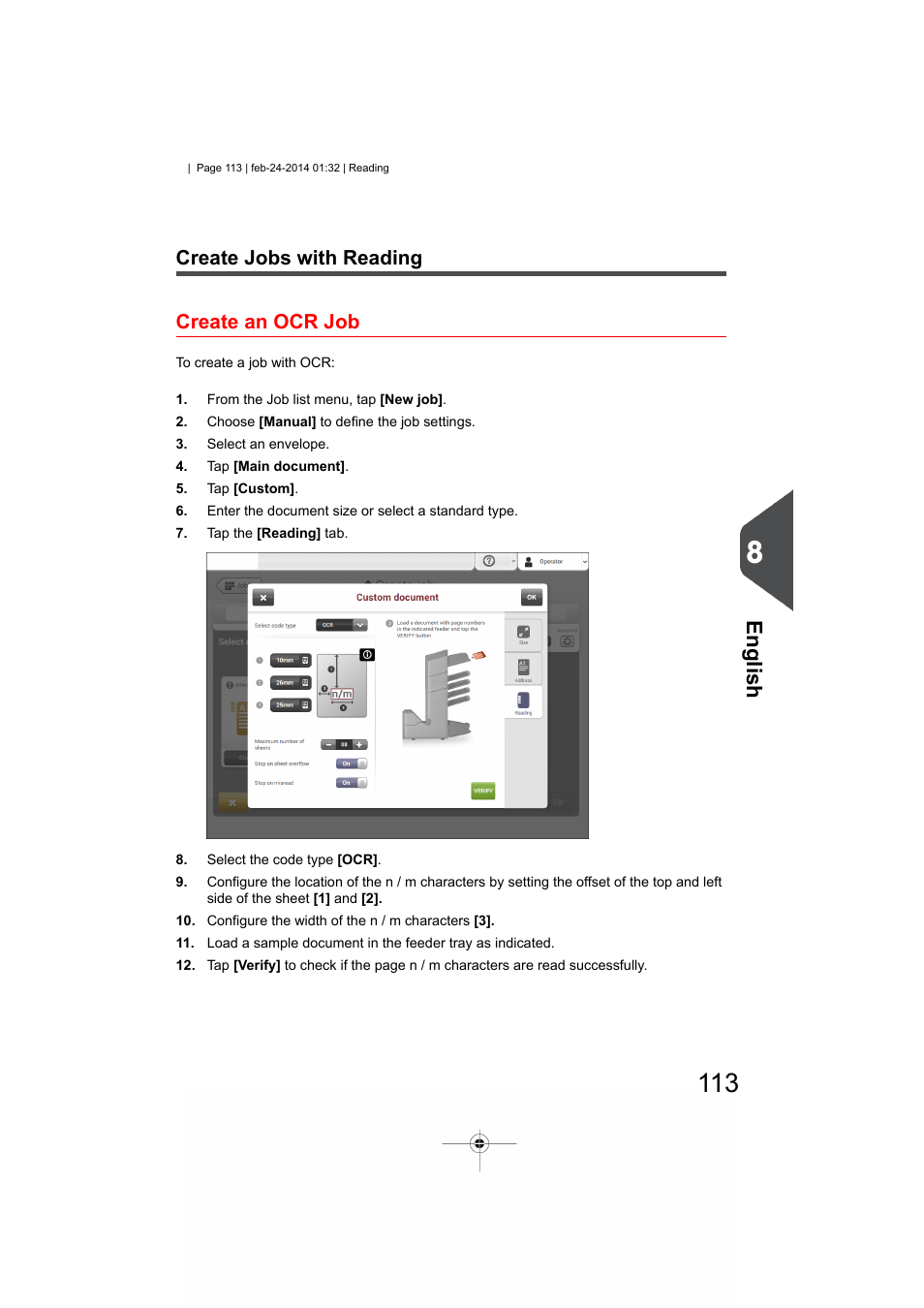 Create jobs with reading, Create an ocr job, English | Create jobs with reading create an ocr job | Formax 6606 Series User Manual | Page 117 / 159