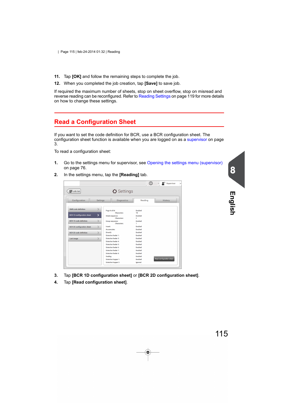 Read a configuration sheet, English | Formax 6606 Series User Manual | Page 119 / 159