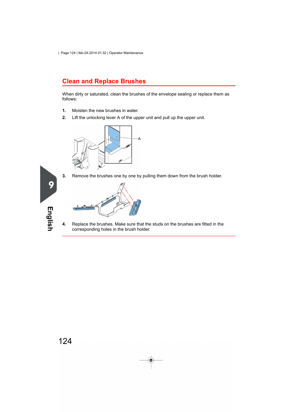 Clean and replace brushes, English | Formax 6606 Series User Manual | Page 128 / 159