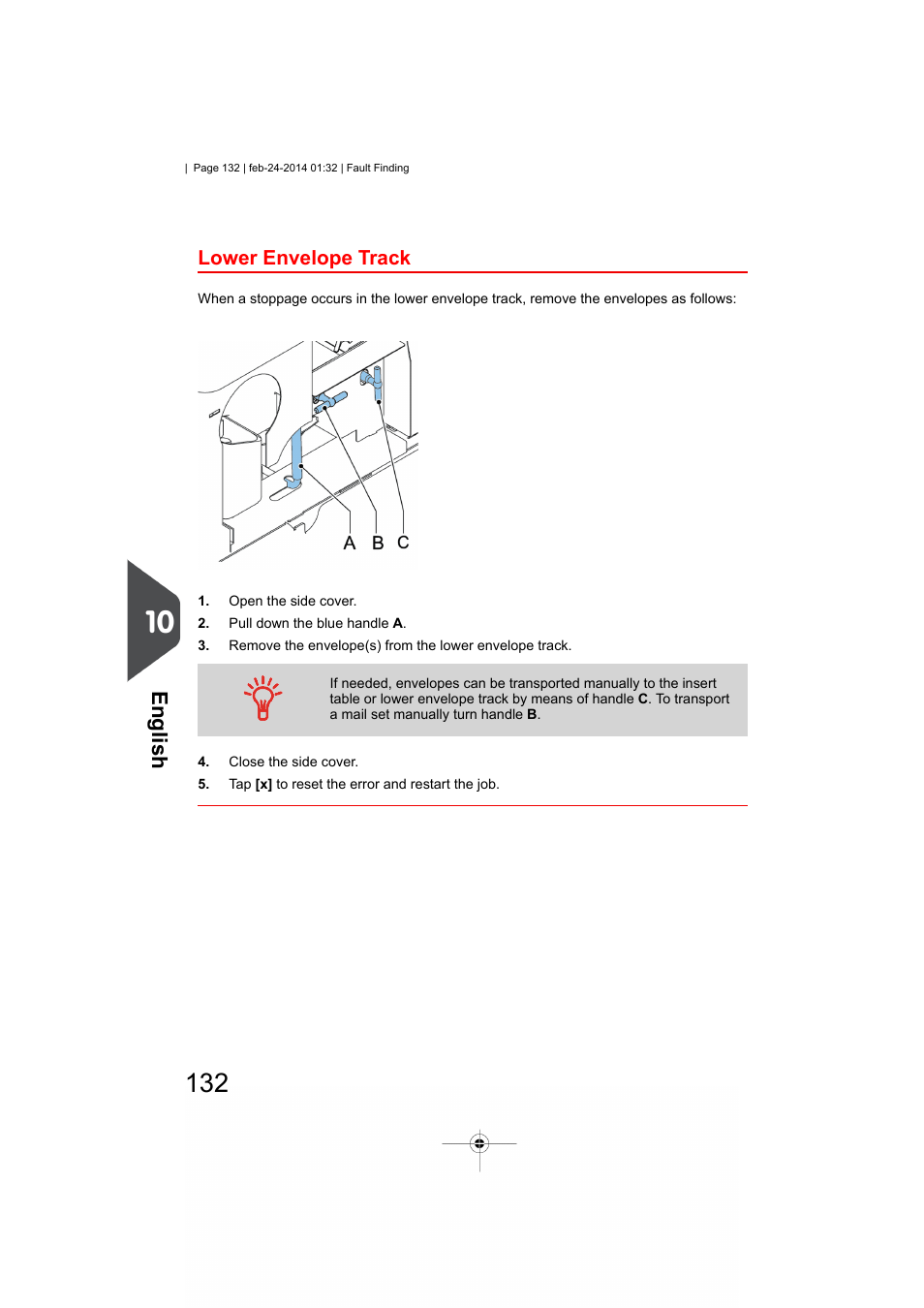 Lower envelope track, English | Formax 6606 Series User Manual | Page 136 / 159