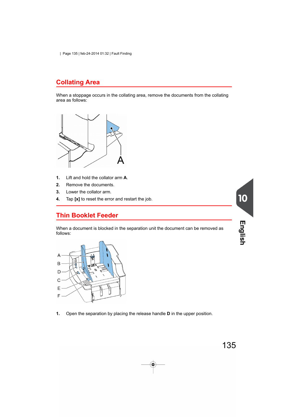 Collating area, Versafeeder, English | Formax 6606 Series User Manual | Page 139 / 159