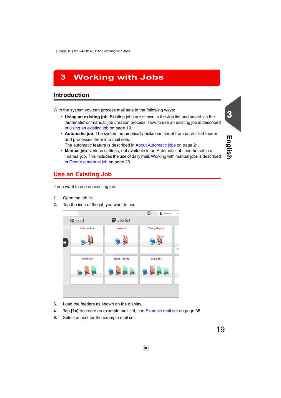 Working with jobs, Introduction, Use an existing job | Working with jobs 3, English | Formax 6606 Series User Manual | Page 23 / 159