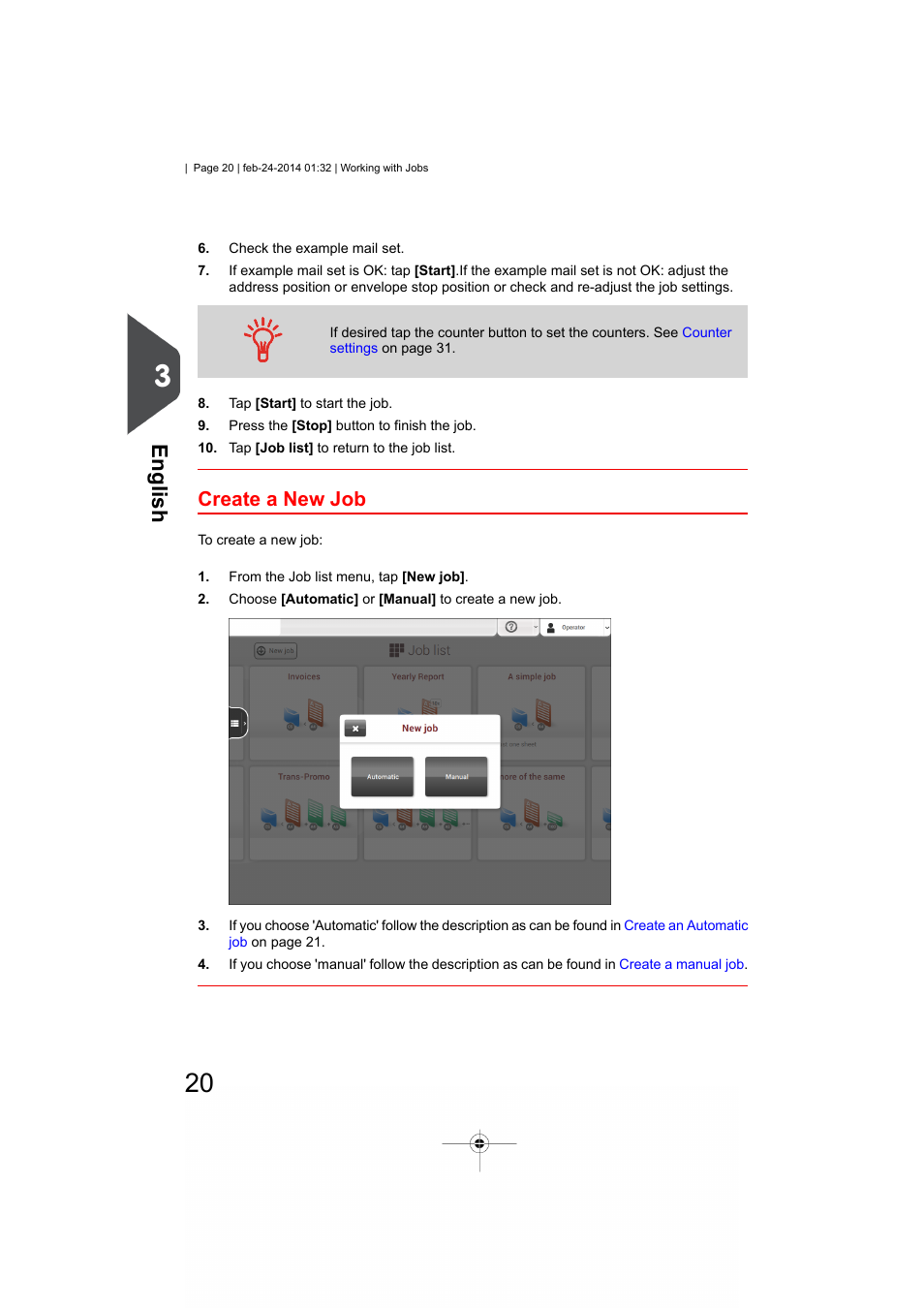 Create a new job, English | Formax 6606 Series User Manual | Page 24 / 159