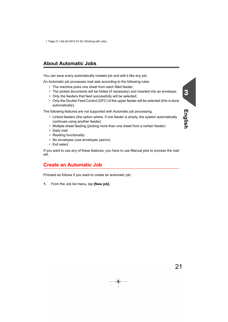 About automatic jobs, Create an automatic job, Create an automatic | English | Formax 6606 Series User Manual | Page 25 / 159