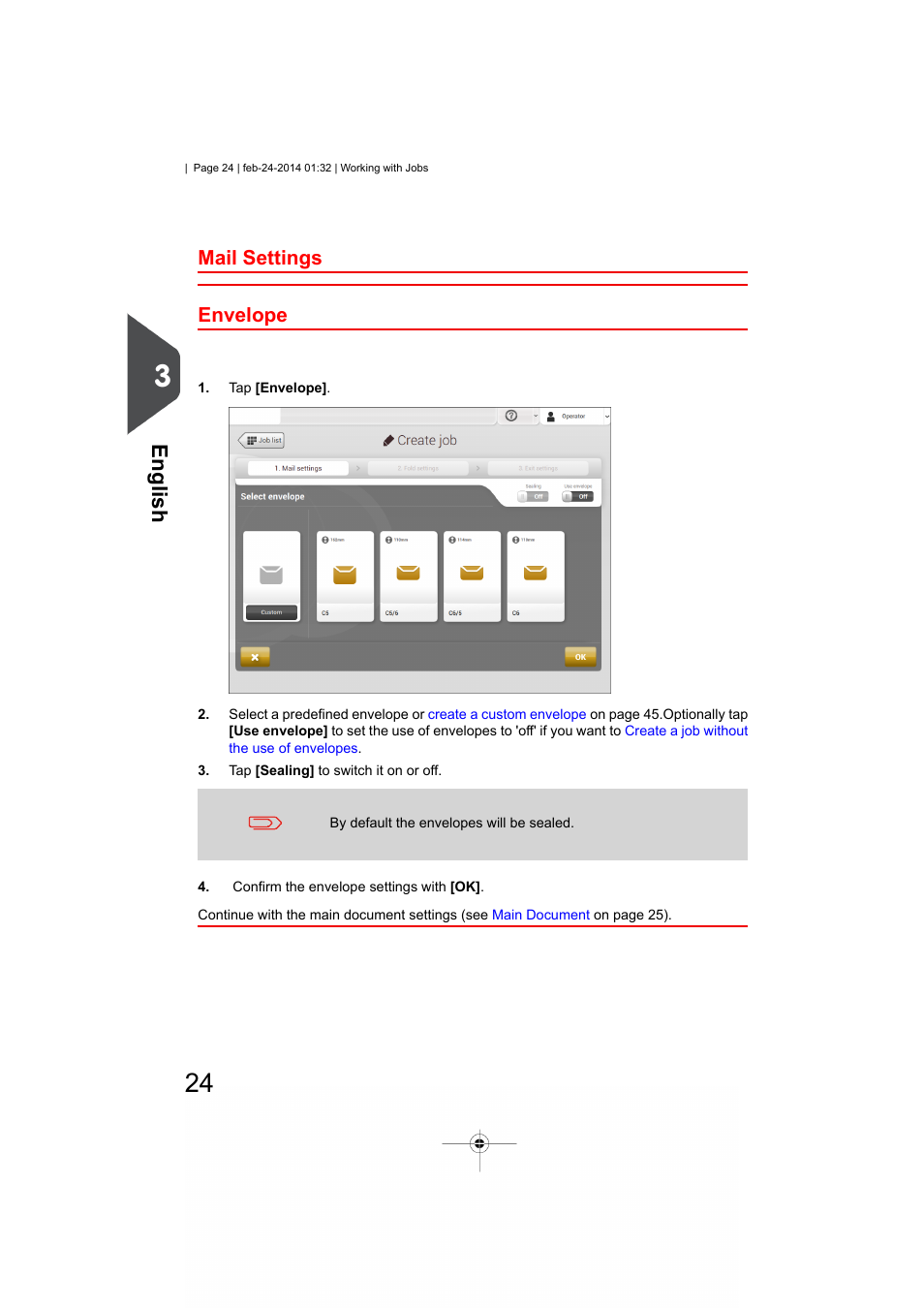Mail settings, Envelope, English | Mail settings envelope | Formax 6606 Series User Manual | Page 28 / 159