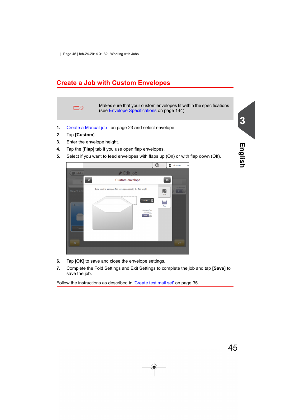 Create a job with custom envelopes, English | Formax 6606 Series User Manual | Page 49 / 159