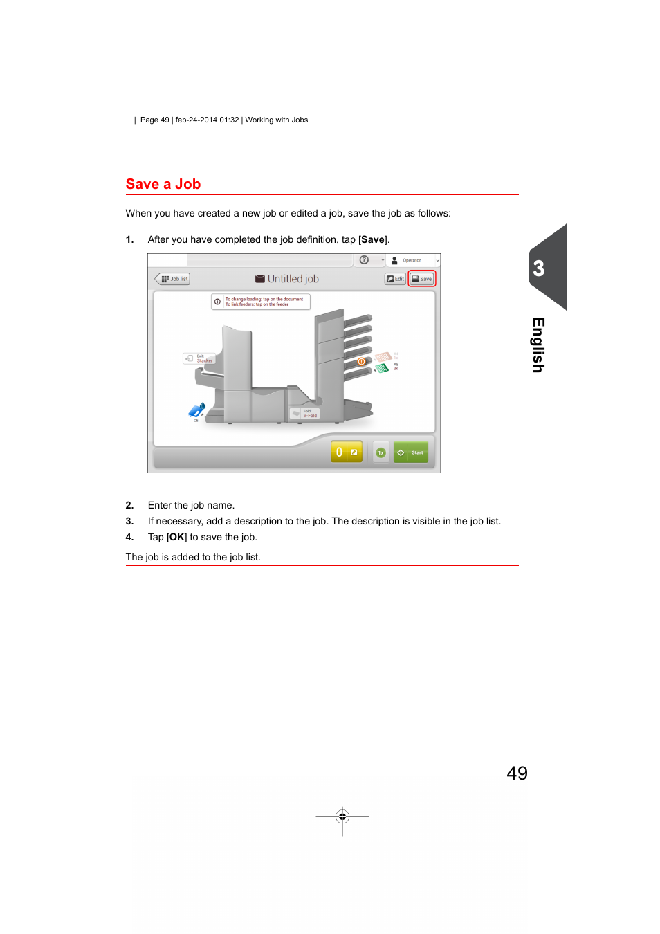 Save a job, English | Formax 6606 Series User Manual | Page 53 / 159