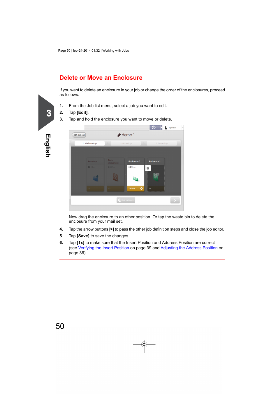 Delete or move an enclosure, English | Formax 6606 Series User Manual | Page 54 / 159