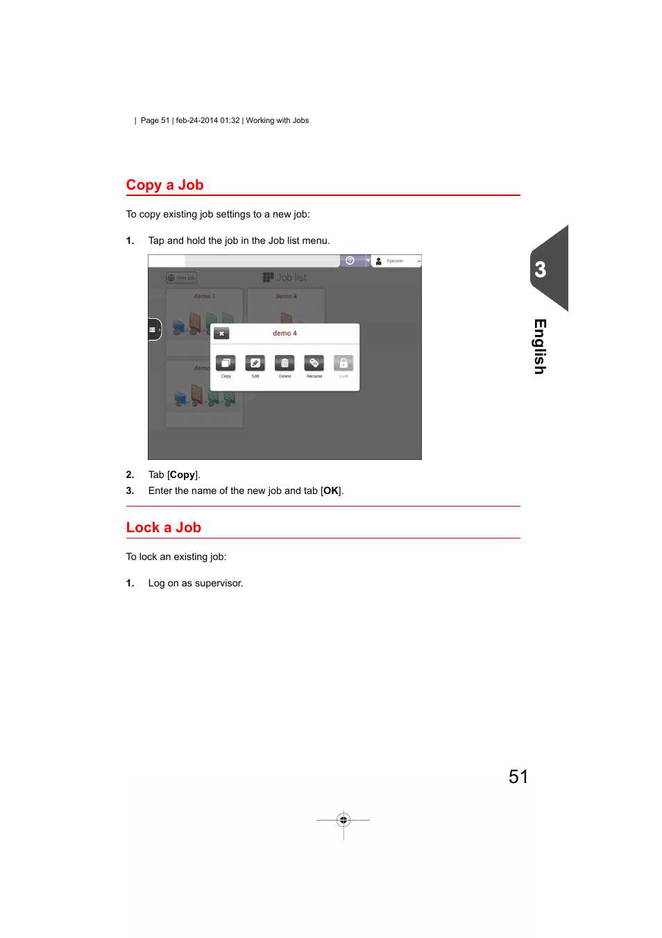 Copy a job, Lock a job, English | Formax 6606 Series User Manual | Page 55 / 159