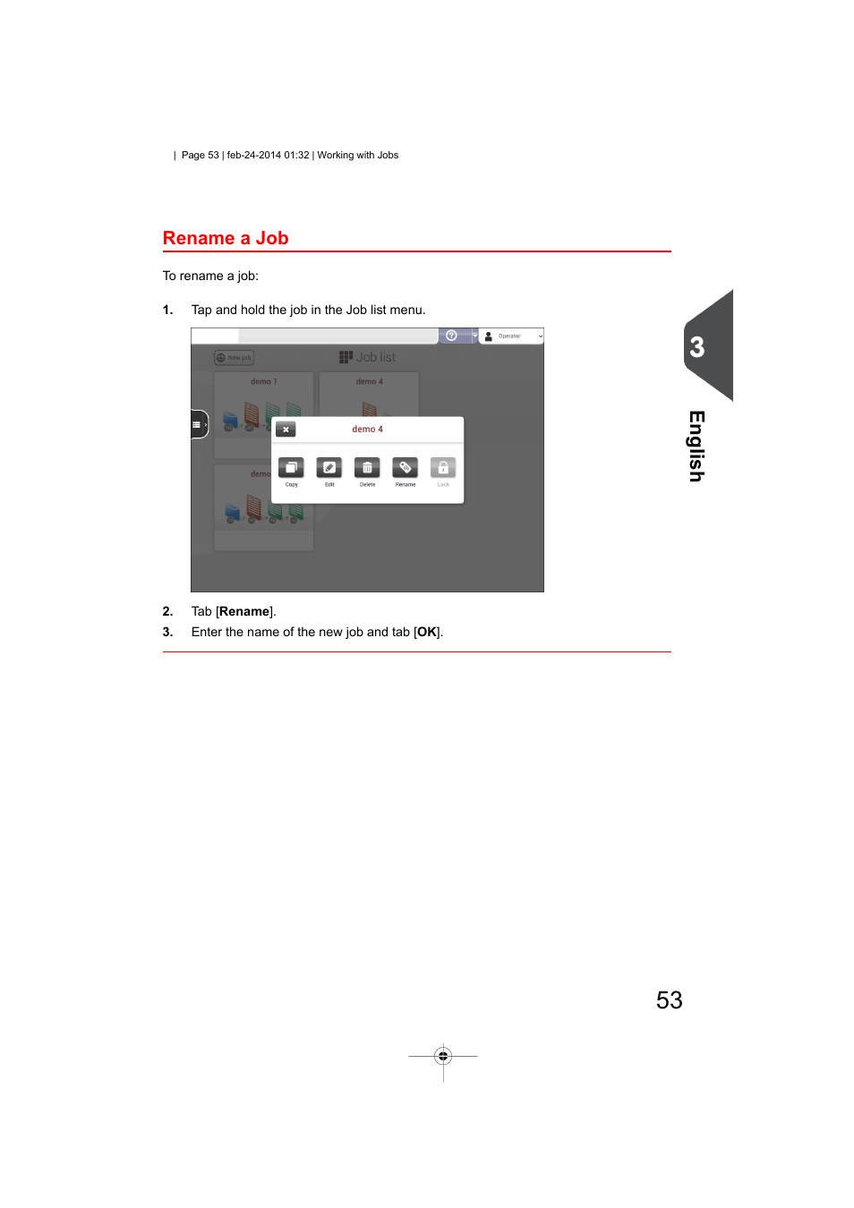 Rename a job, English | Formax 6606 Series User Manual | Page 57 / 159
