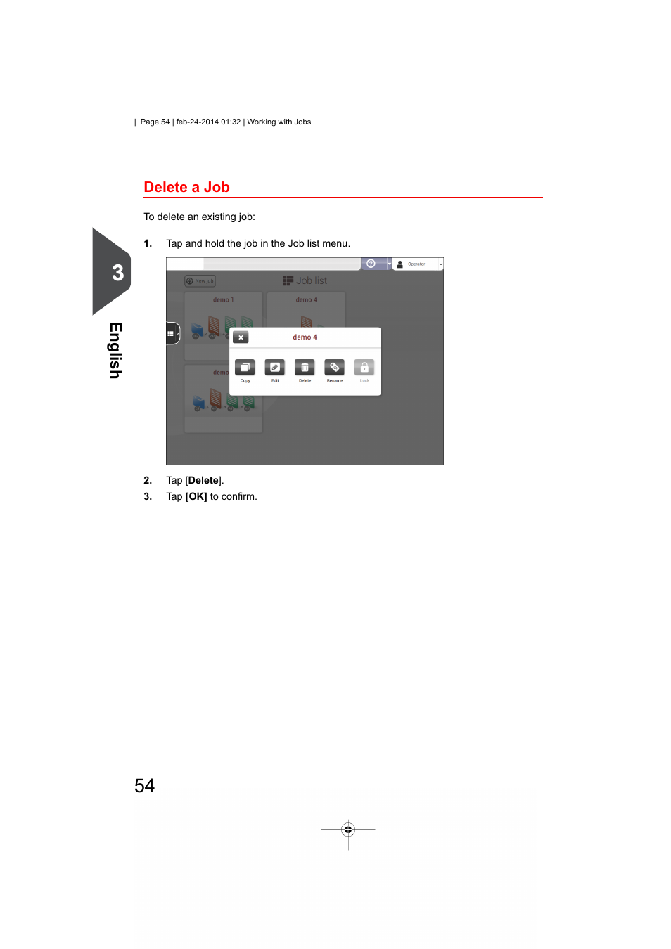 Delete a job, English | Formax 6606 Series User Manual | Page 58 / 159