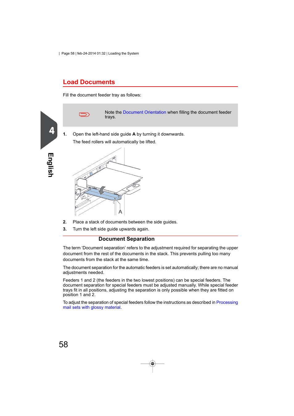 Load documents, Document separation, English | Formax 6606 Series User Manual | Page 62 / 159