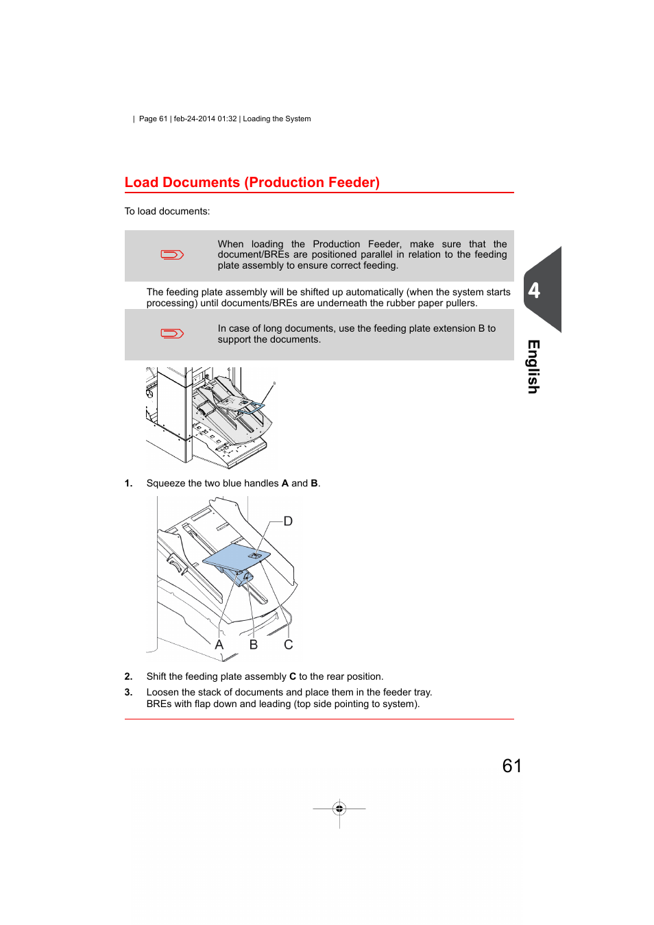 Load documents (maxifeeder), English, Load documents (production feeder) | Formax 6606 Series User Manual | Page 65 / 159