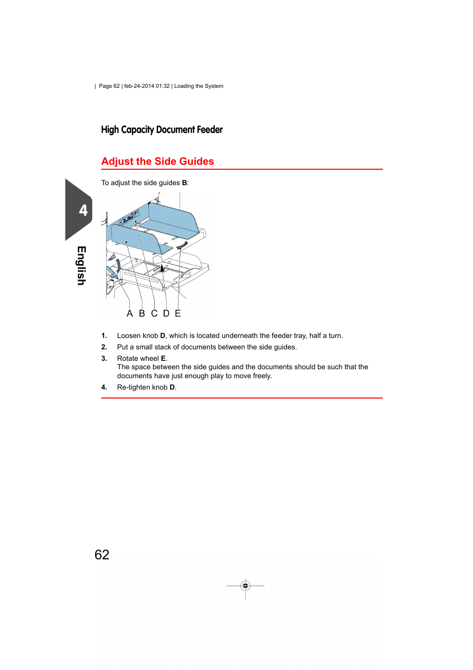 High capacity document feeder, Adjust the side guides, English | Formax 6606 Series User Manual | Page 66 / 159