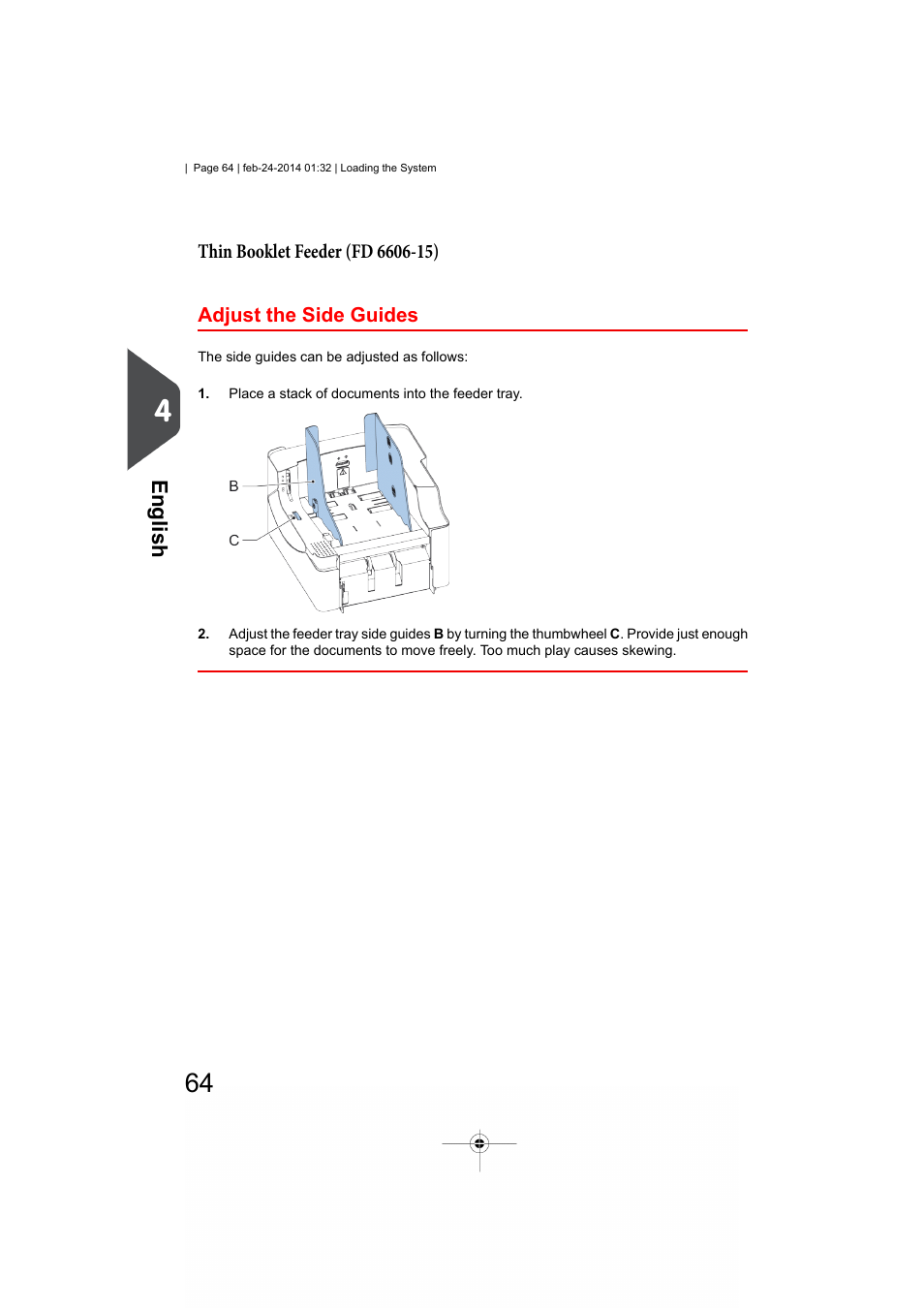 Versafeeder, Adjust the side guides, English | Formax 6606 Series User Manual | Page 68 / 159