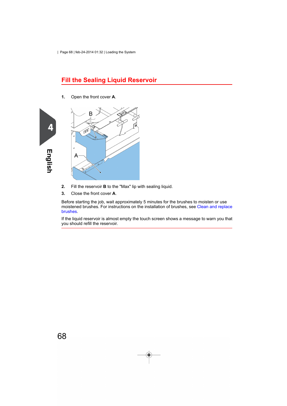 Fill the sealing liquid reservoir, English | Formax 6606 Series User Manual | Page 72 / 159